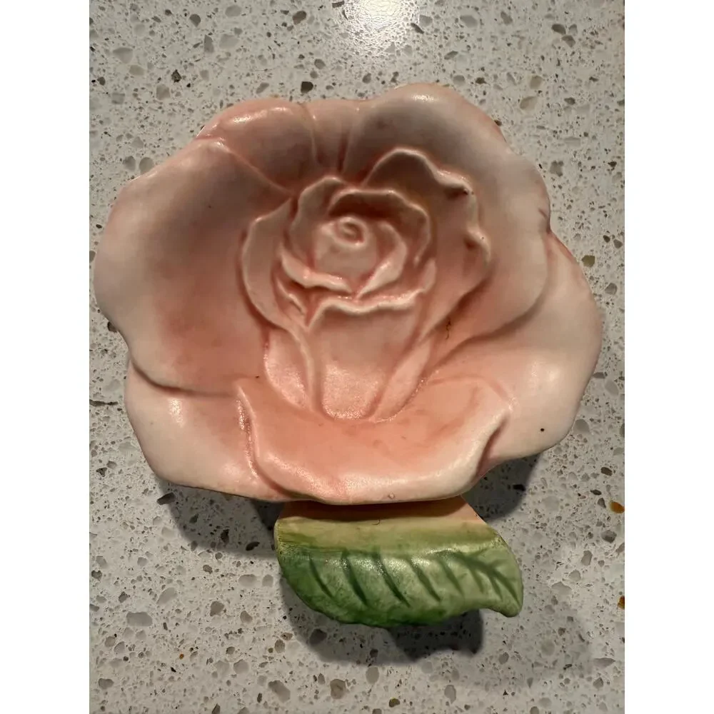 Fitz and Floyd Pink Rose Canape Dish Set with Spreader Knives 7 Piece